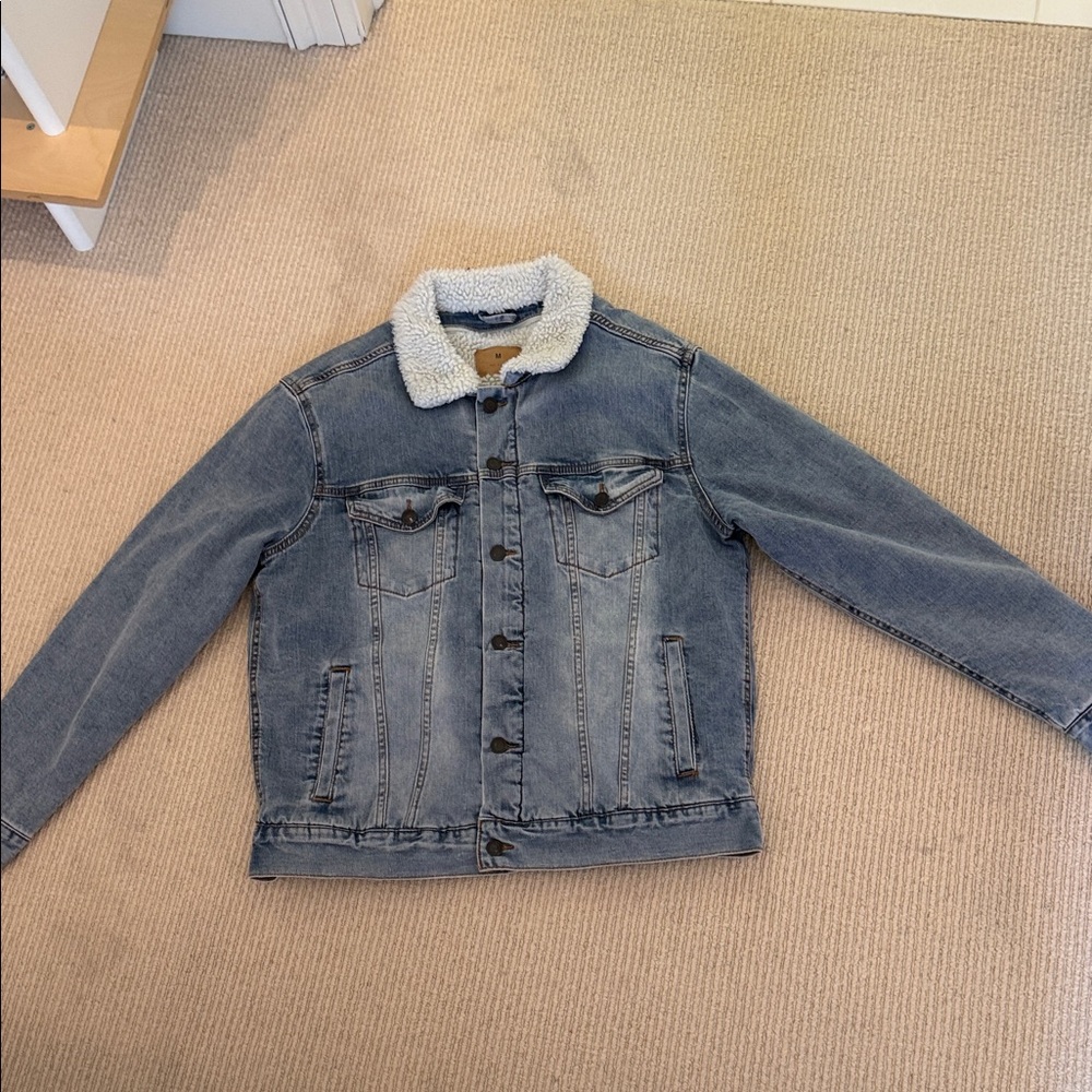 Taylor Swift Blue Denim Jean Jacket with White Sherpa Collar